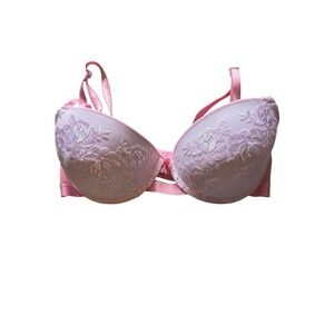 Smart & Sexy Padded Push Up Bra 34D Womens Adjustable Straps Pink Lace